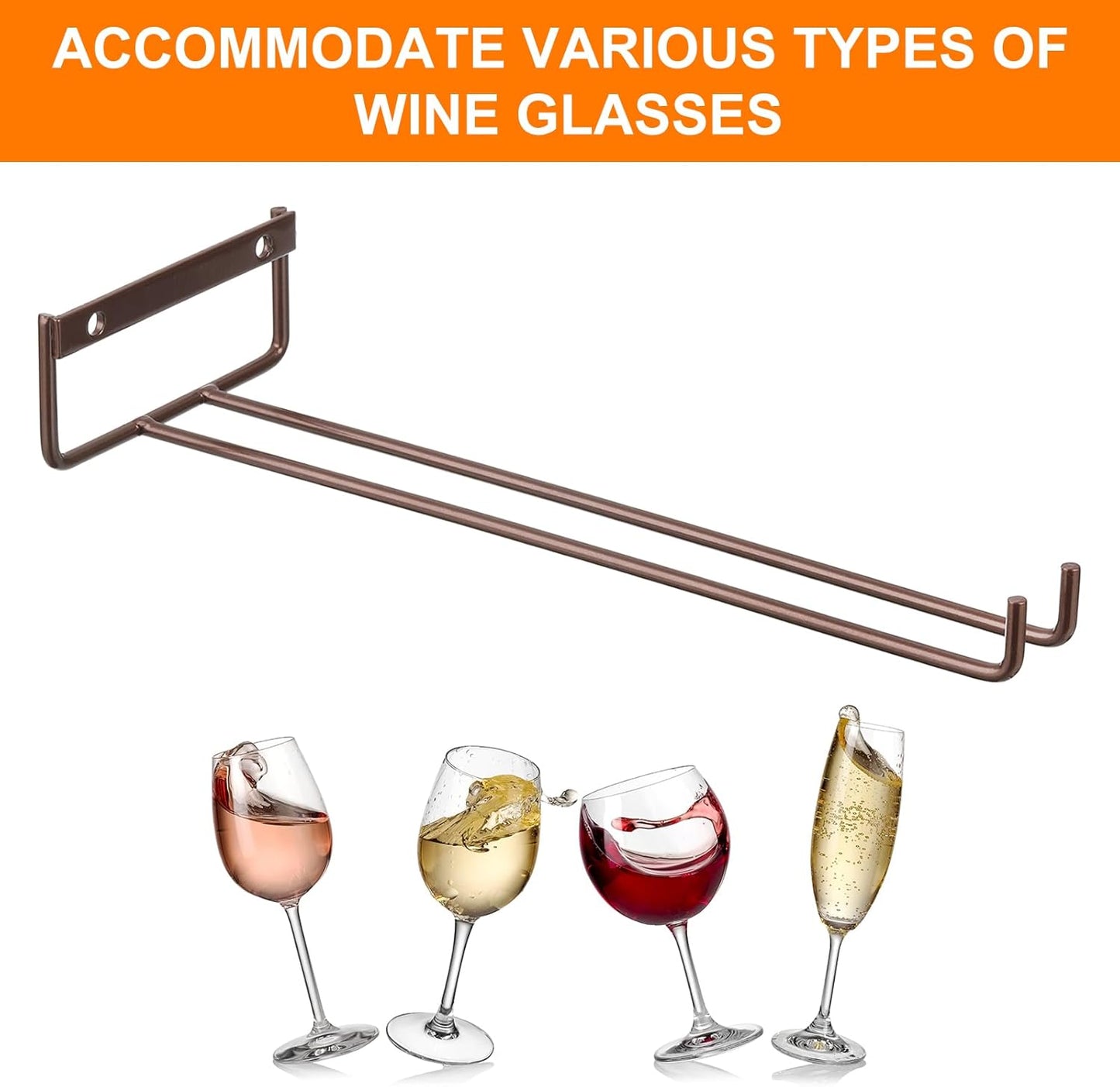 uxcell 5Pcs Wine Glass Rack, 11.02 Inch Iron Wine Glasses Rack Under Cabinet Stemware Rack - Wall