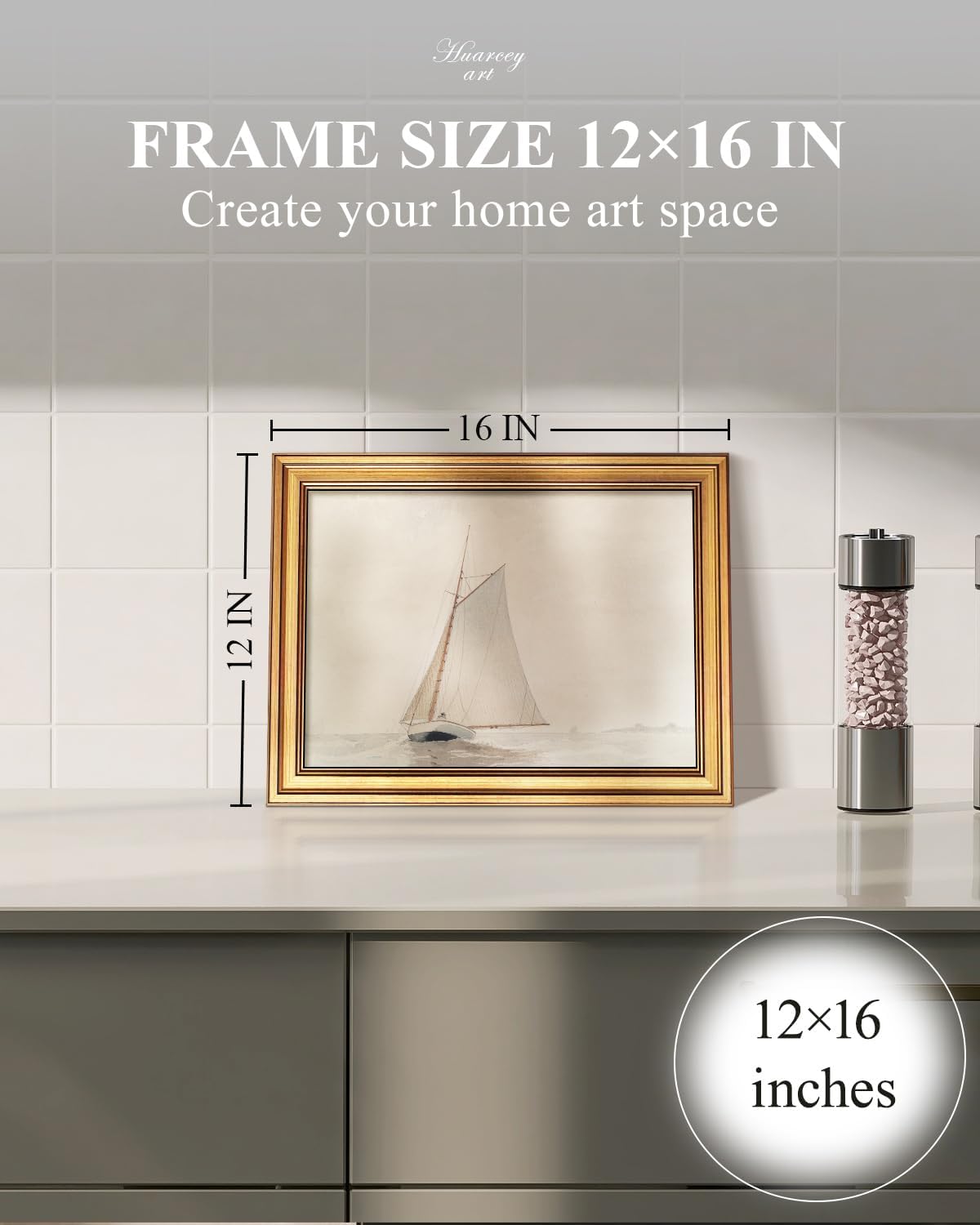 HUARCEY Gold Framed Vintage Wall Art for Living Room, Seaview Painting Prints Shelf Decor for