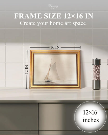 HUARCEY Gold Framed Vintage Wall Art for Living Room, Seaview Painting Prints Shelf Decor for