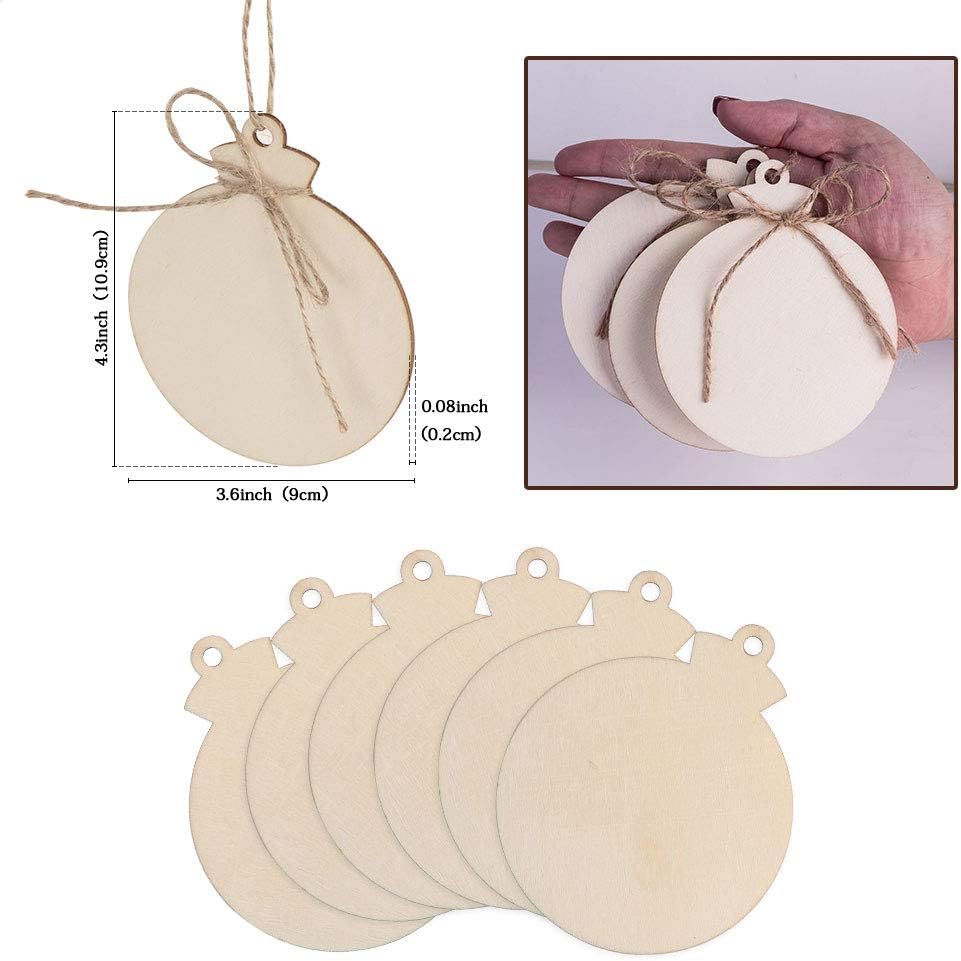 OurWarm 50pcs DIY Wooden Christmas Ornaments for Crafts, 4" Blank Wood Ornaments to Paint, Natural