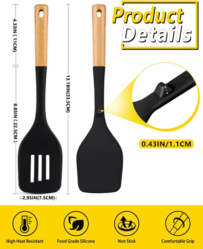 Pack of 2 Large Silicone Spatula, Heat Resistant Solid Turner, Non Stick Slotted Spatulas with