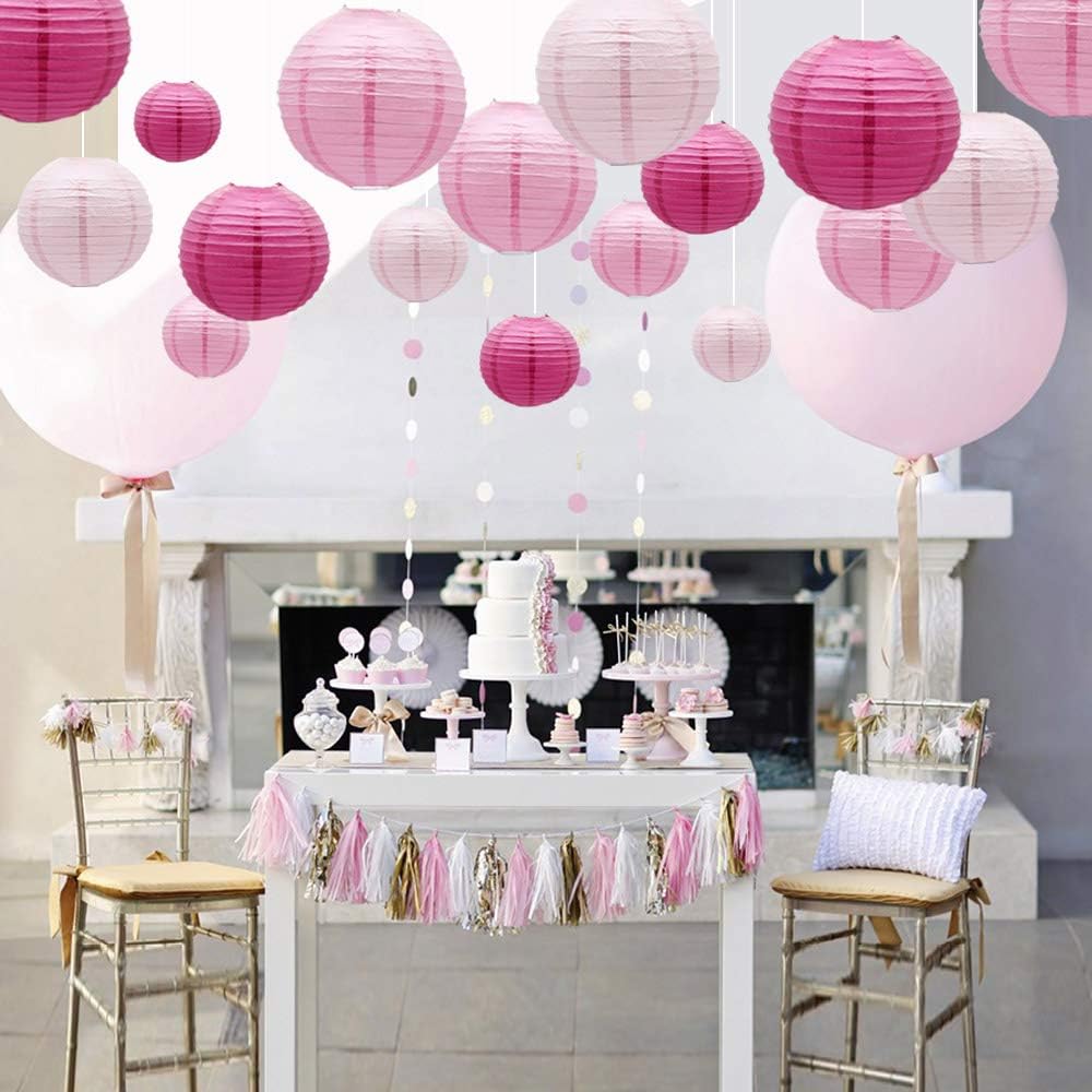 Round Chinese Paper Lanterns Decorative 15pcs Wedding Birthday Party Valentine's Day Baby Showers