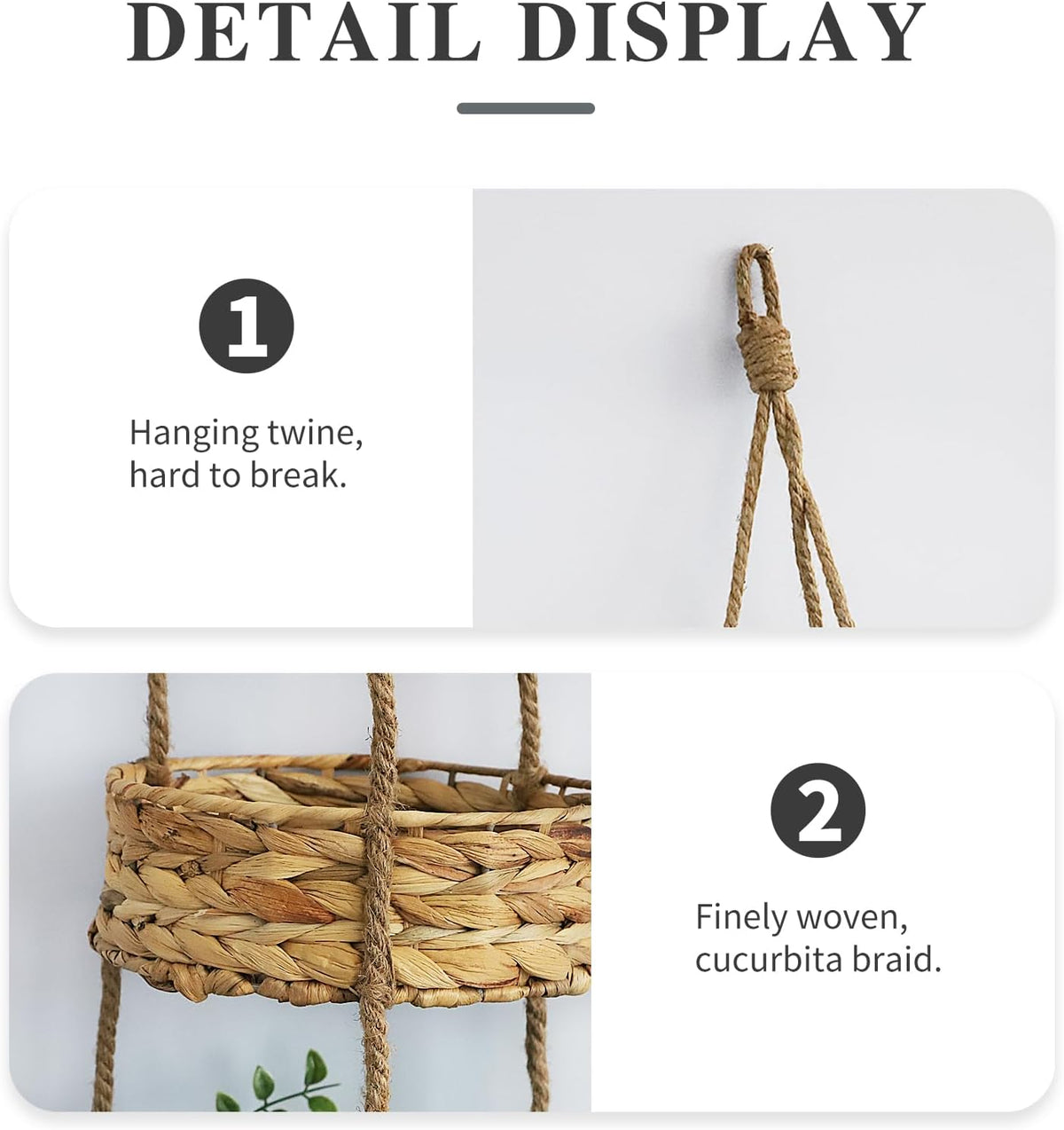 KINGWILLOW 3 Tier Hanging Fruit Basket, Handmade Natural Water Hyacinth Wall Vegetable Storage