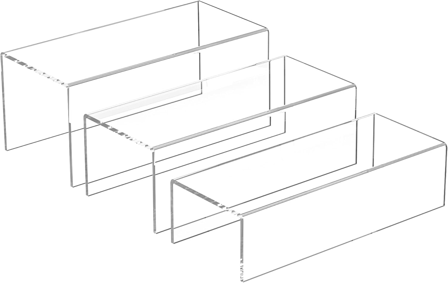 Acrylic Risers Display Stands 3pcs, Rectangular Display Risers 3 Steps, Clear Acrylic Stand for