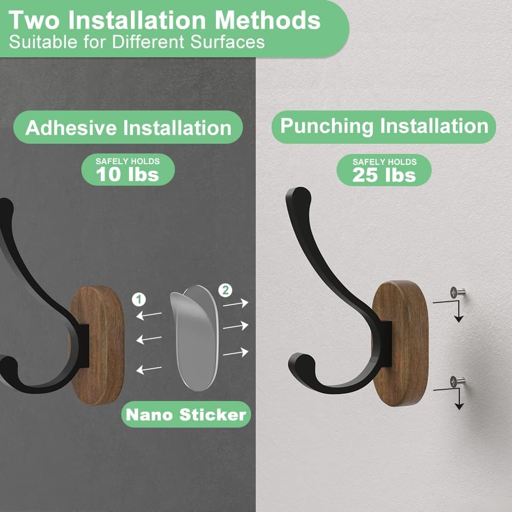 Wall Hooks for Hanging Coats - 4 Pack Coat Hooks Wall Mounted, Wood Coat Hooks for Wall, Bussdis