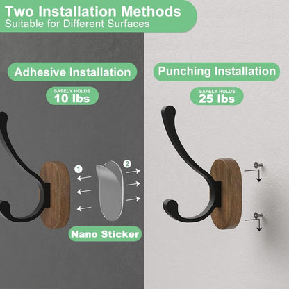 Wall Hooks for Hanging Coats - 4 Pack Coat Hooks Wall Mounted, Wood Coat Hooks for Wall, Bussdis