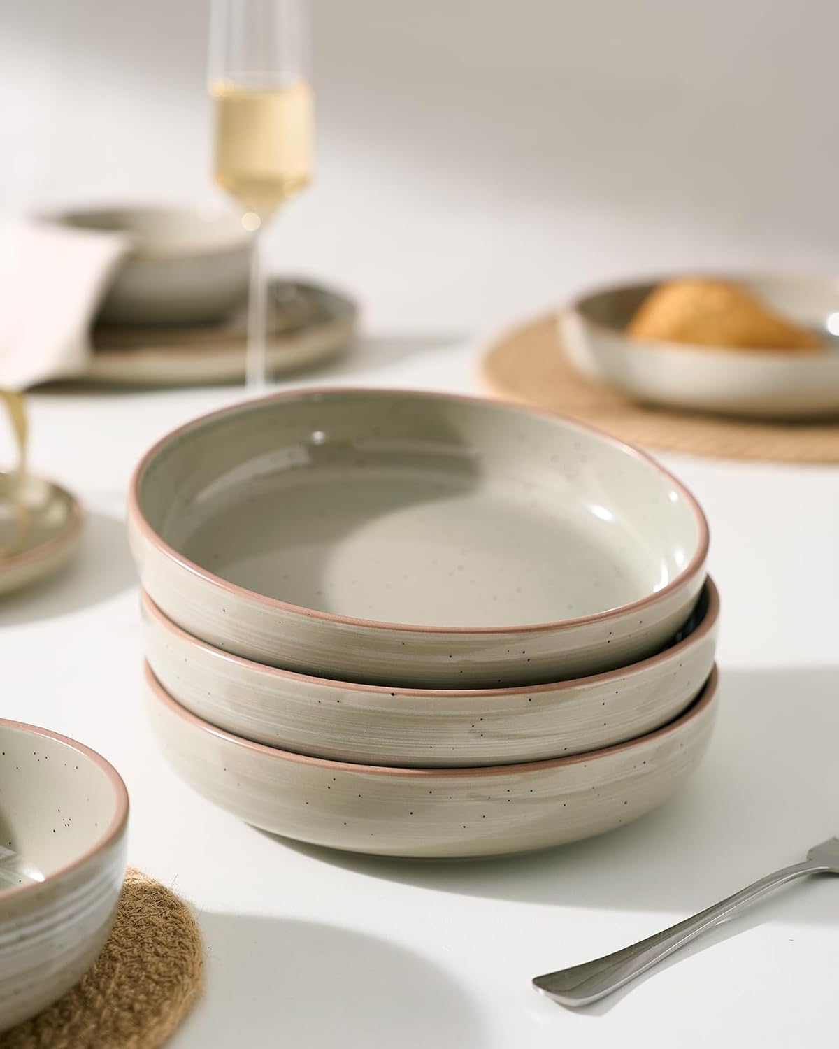 famiware Milkyway 33 oz Bowl Set, Pasta Bowls Set of 4, Salad Bowls, Double Reactive Glaze, Sturdy