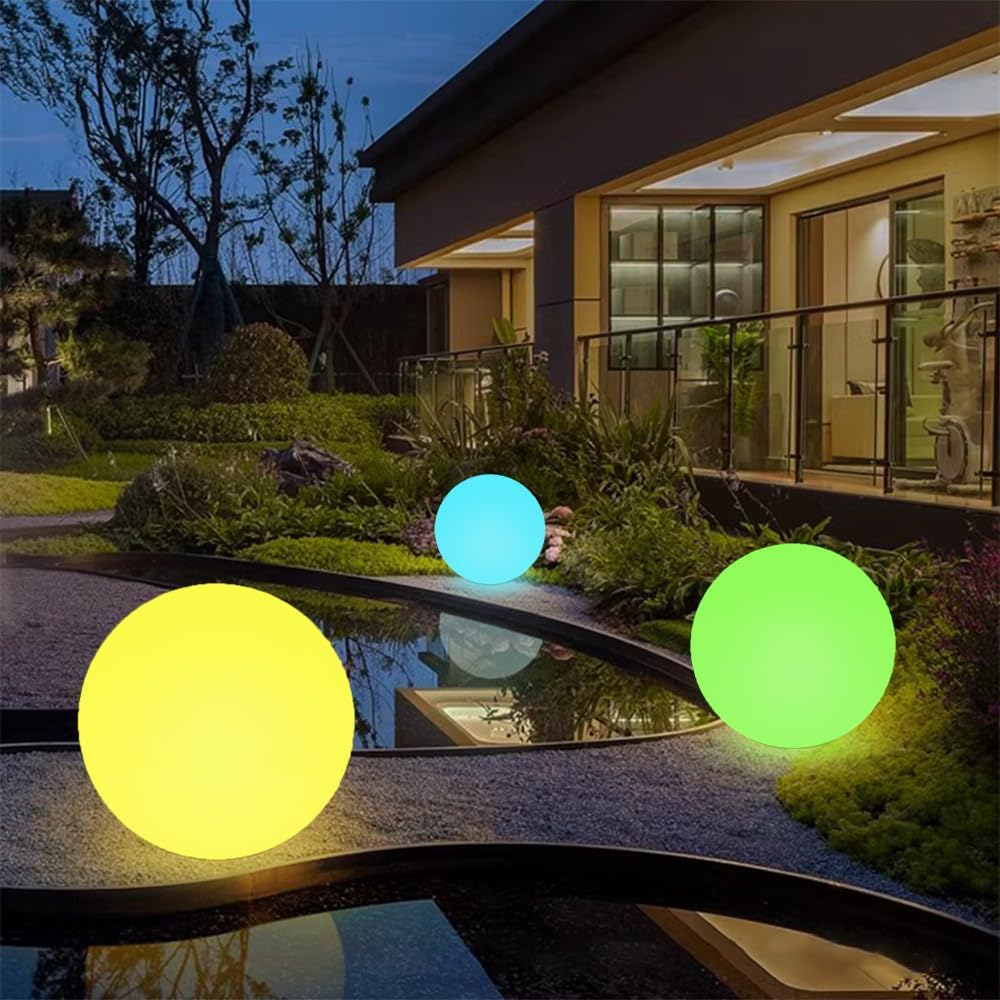 Large LED Glowing Ball Light, 20-in Outdoor LED Garden Orb Lights, Rechargeable Globe Lights RGB