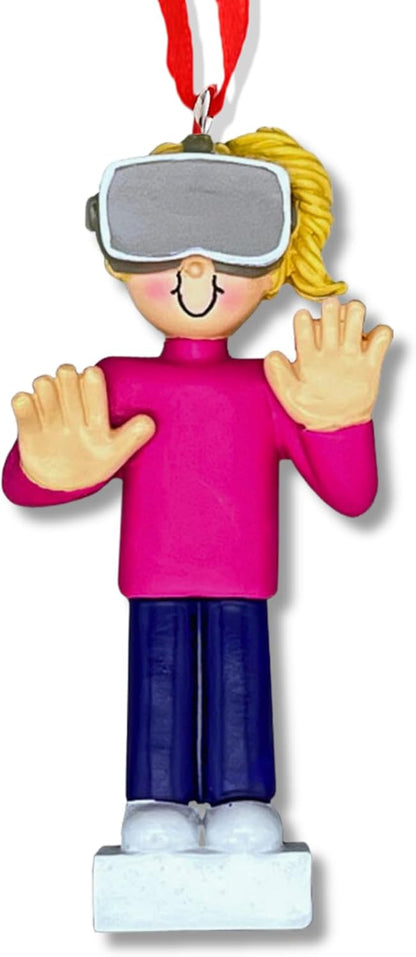Ornaments by Elves - Personalized Virtual Reality Female Blonde Christmas Ornament - Unique Gift