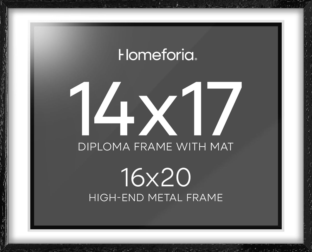 Homeforia 16x20 Diploma Black Wood Frame, High End Oak 16 x 20 Certificate Frames with Mat 14 x 17