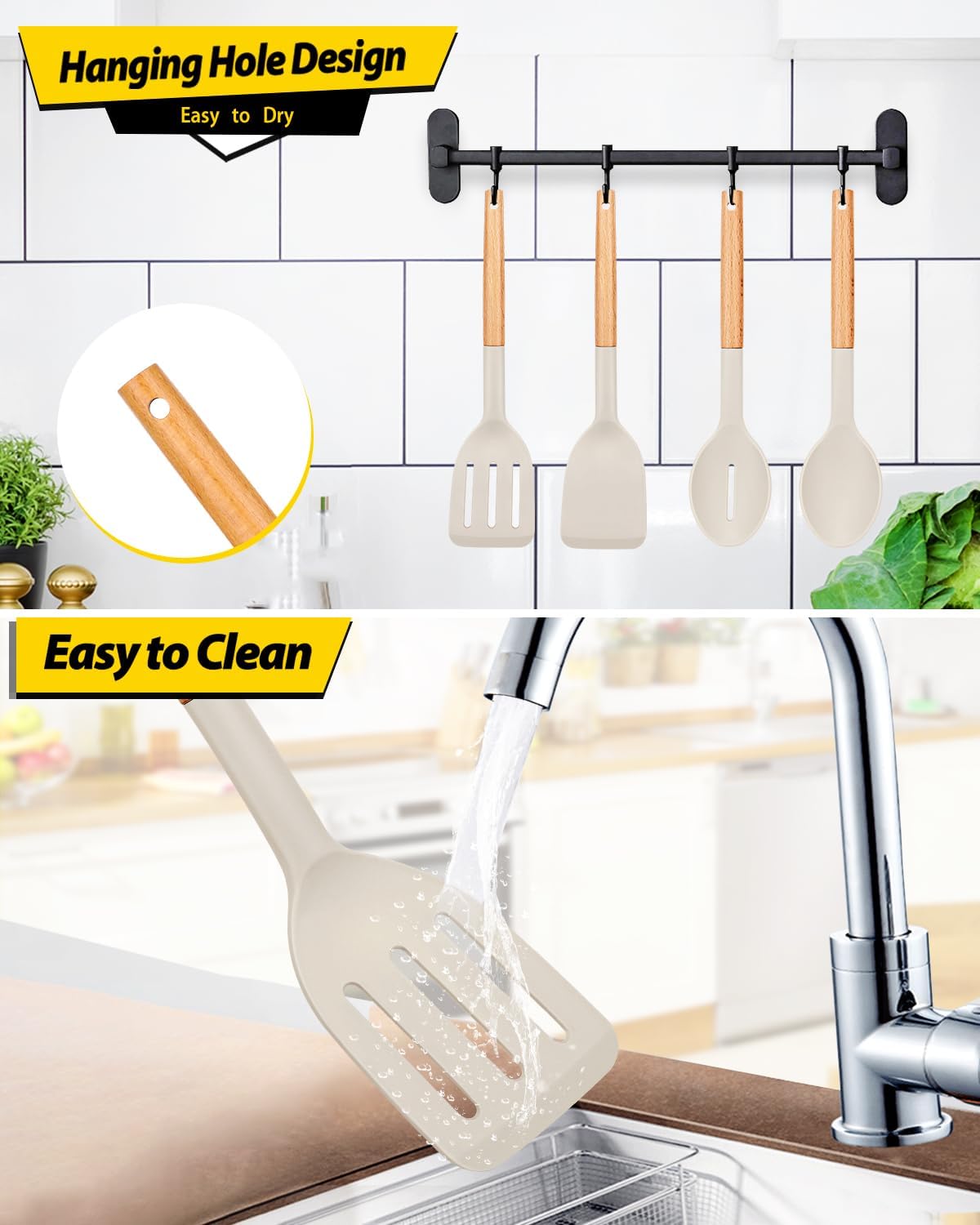 Pack of 4 Silicone Cooking Utensils Set, Non Stick Solid Spatulas and Heat Resistant Slotted Spoons