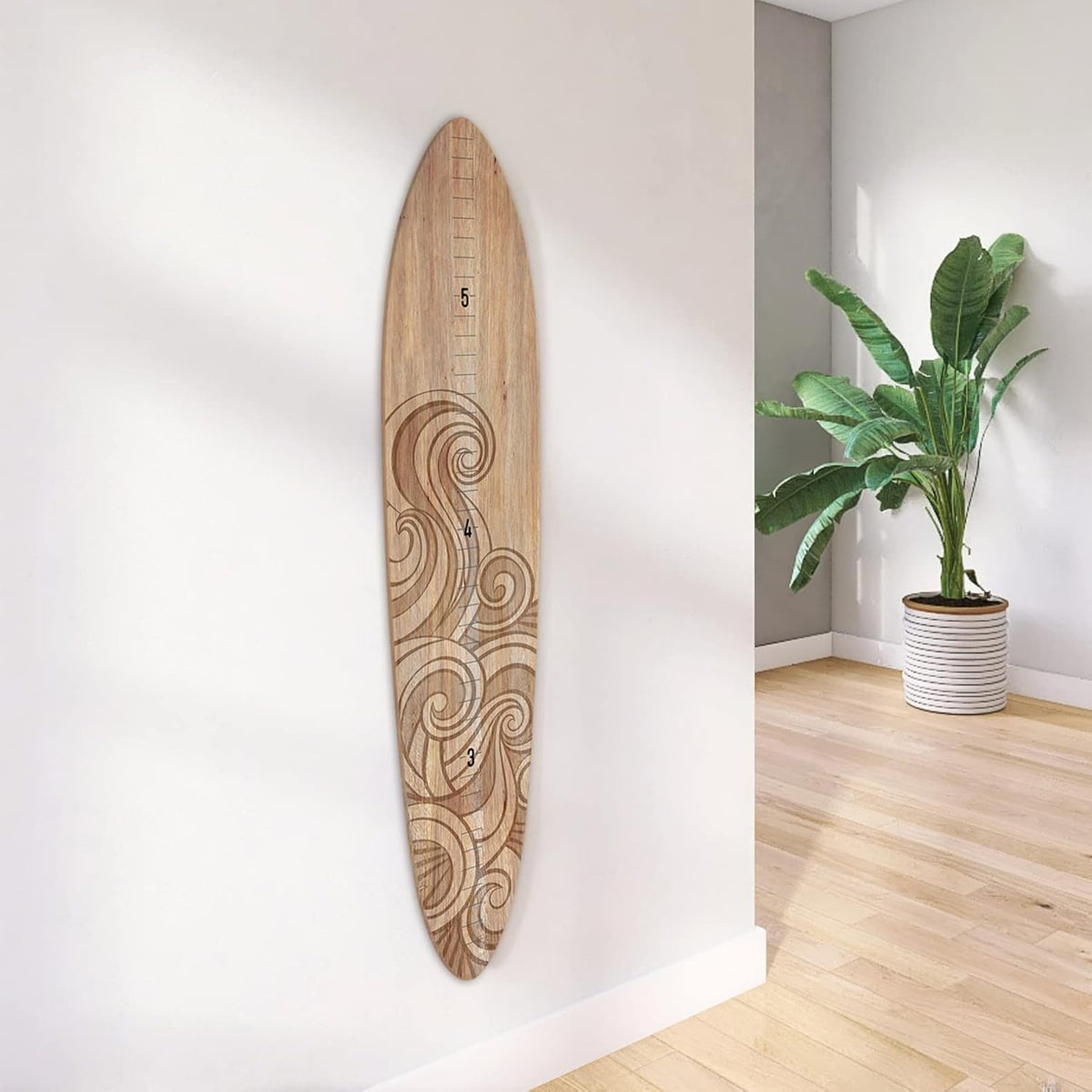 Wooden Surfboard Wall Decor Growth Chart - Surfboard Art Decor for Kids Room, Wood Surfboard Kids