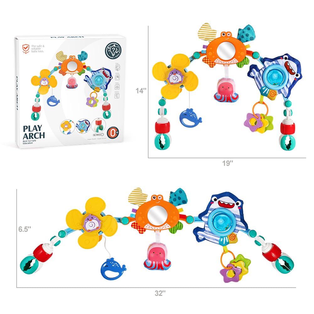 Baby Stroller Car Seat Toys,Adjustable Crib Mobile Activity Arch Toys with Sound Toy and Baby