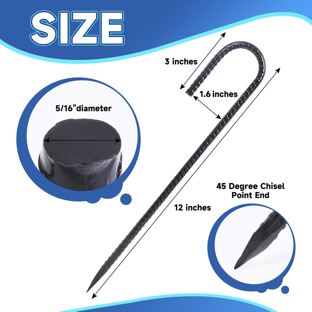 Rebar Stakes 12 inches 34-Pack Ground Stakes Heavy Duty J Hook Tent Stakes for Outdoor Decorations