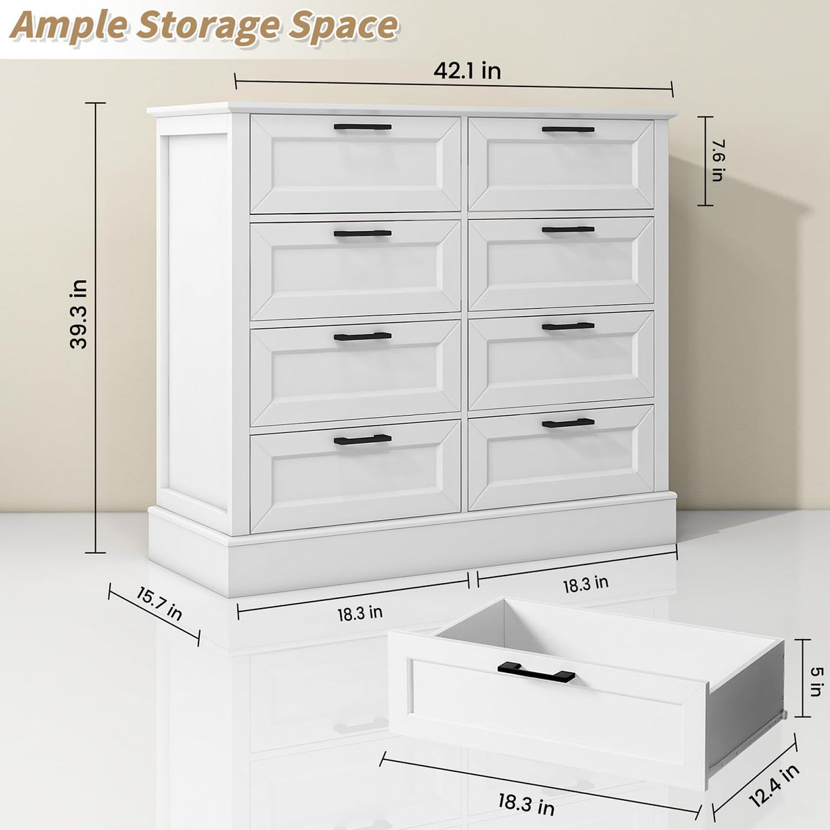 Odeekea White Dresser for Bedroom, Wood Dresser with 8 Drawers, Chest of Drawer for Bedroom Living