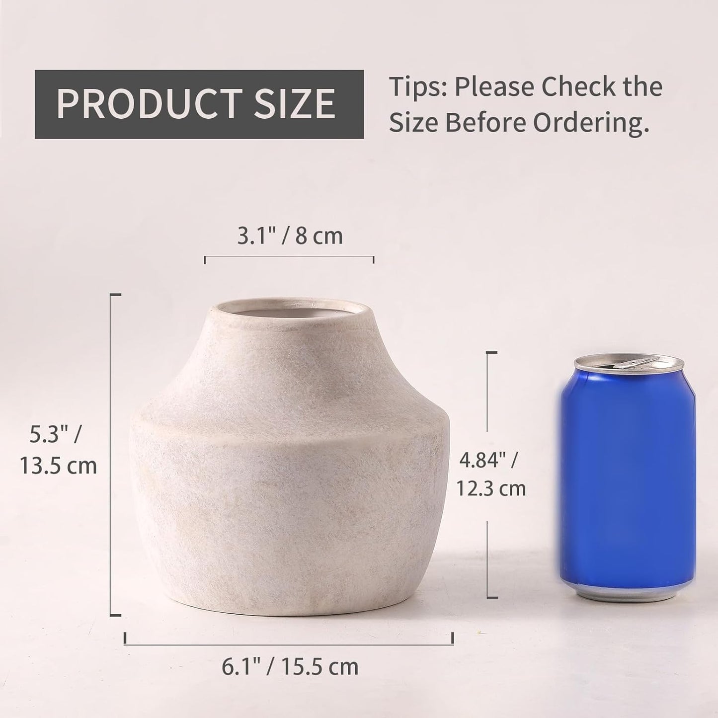 Mitt&Ditt Ceramic Flower Vase, 5.3 inch Off-White Farmhouse Rustic Vase, Handcrafted Weathered