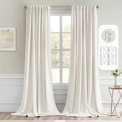 MIULEE Ivory Back Tab Blackout Curtains 102 Inch Long 2 Panels Set for Bedroom, Rod Pocket/Pinch