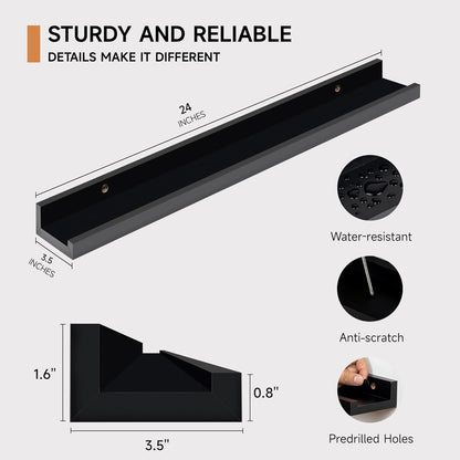 Fun Memories Picture Ledge Shelf, 24 Inch Floating Shelves Set of 2, Nursery Book Shelves for Toys