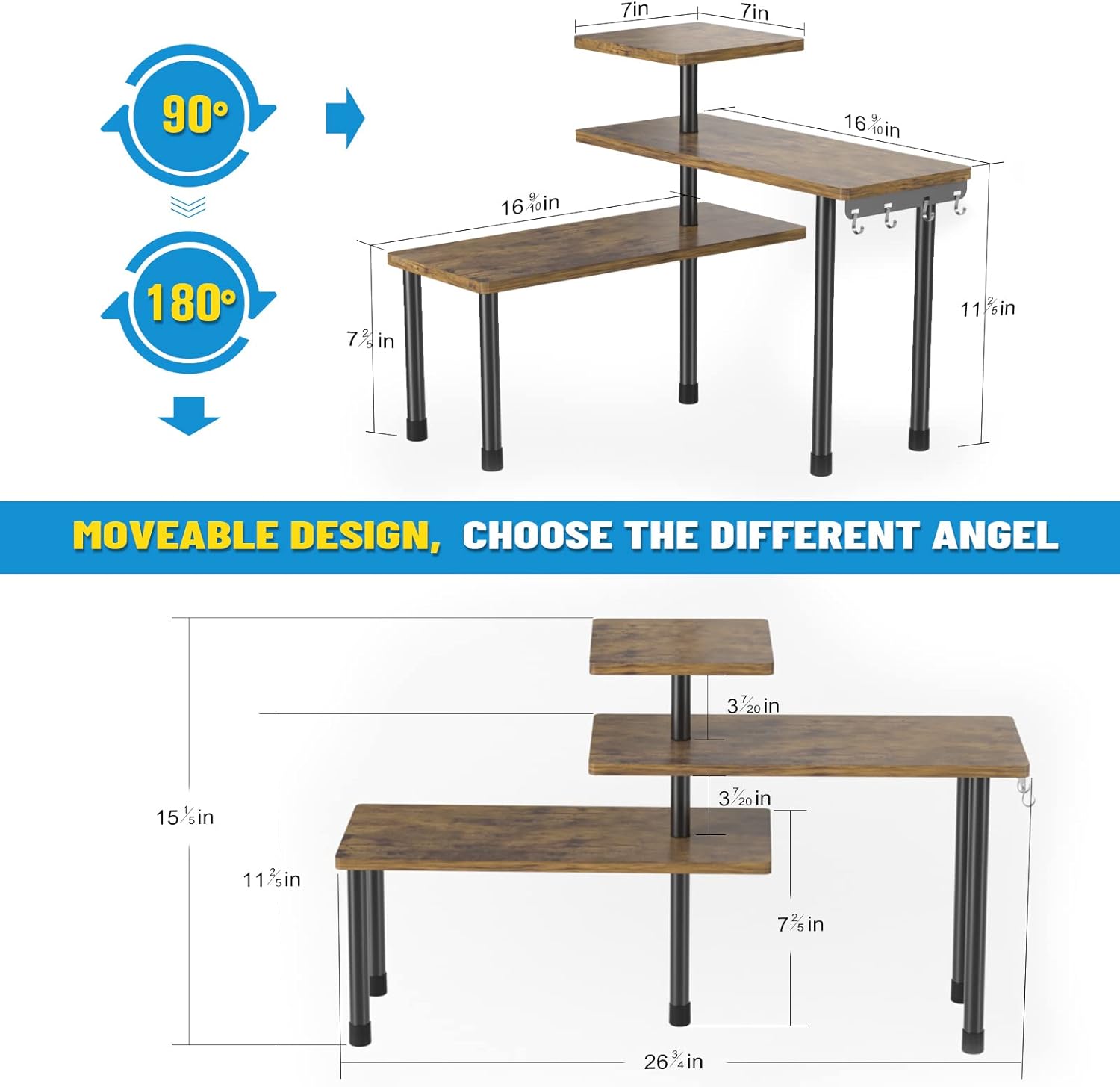 JayRex Countertop Organizer Organization, 3 Tier Moveable Corner Shelf Organizer for Kitchen