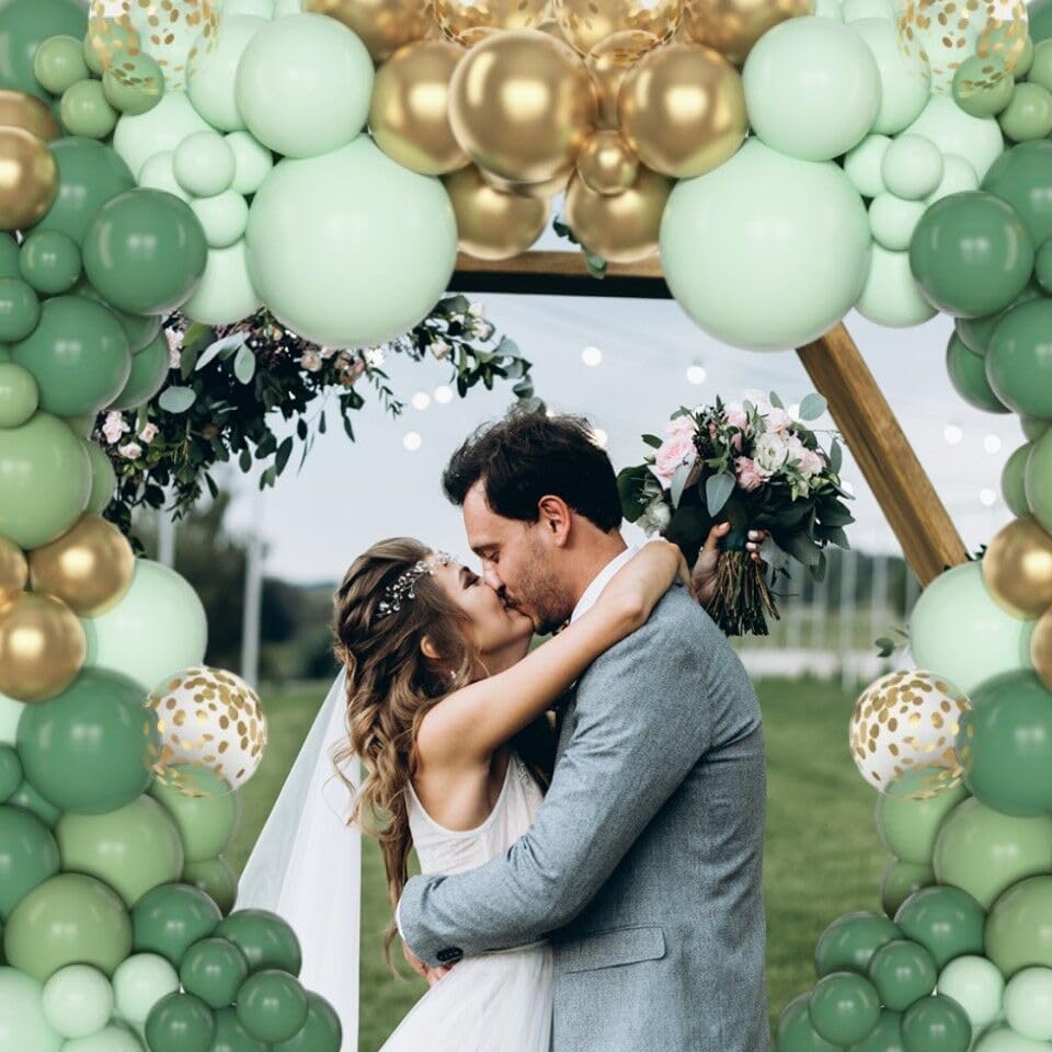 Amandir 153pcs Sage Green Balloon Garland Arch Kit, Different Sizes 18 12 10 5 inch Sage Green Gold