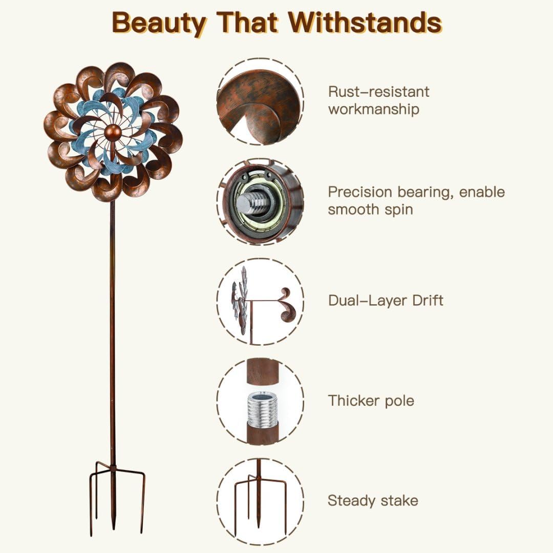 Wind Spinner Outdoor Garden Decor, Wind Spinners for Yard and Garden, 84 inch Copper Wind