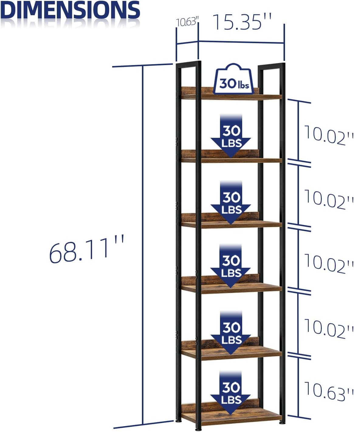 NUMENN Narrow Bookshelf, 6 Tier Bookshelves, Home Office Bookcase Shelf Storage Organizer, Free