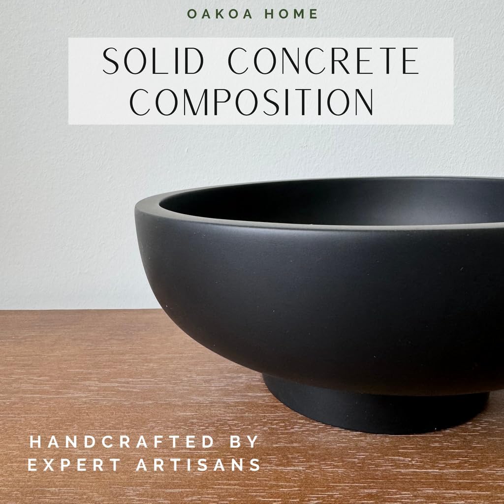 OAKOA Concrete Black Decorative Bowl for Home Decor - Black Fruit Bowl - Modern Pedestal Coffee