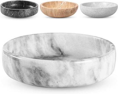Marble Decorative Bowl - 7.5" White/Grey Solid Marble Centerpiece - Handmade Stone Fruit Bowl