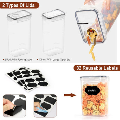 64 PCS Airtight Food Storage Containers With Lids BPA Free,6 Pack With Pouring Spout Cereal