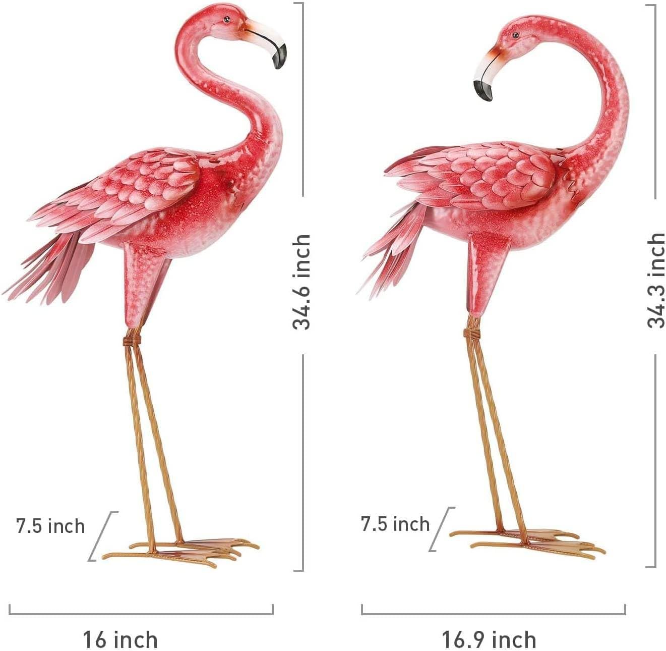 Kircust Flamingo Garden Statues and Sculptures, Metal Birds Yard Art Outdoor Statue, Large Pink