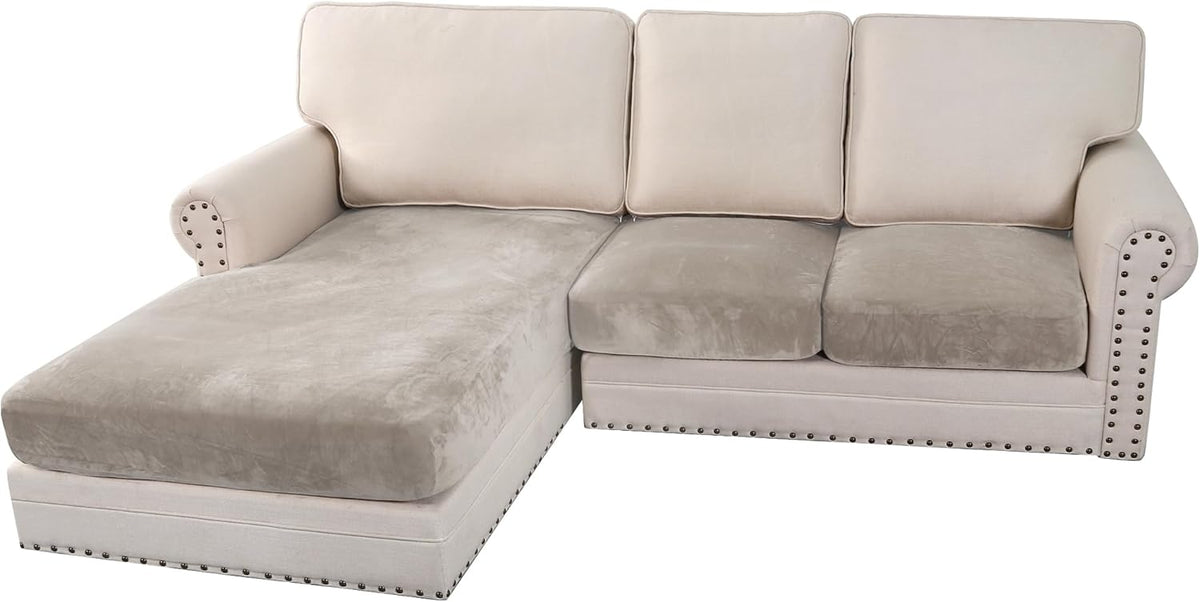 H.VERSAILTEX Velvet Stretch 3-Piece L Shape Sectional Couch Covers (Large 2 Seater + 1 Chaise