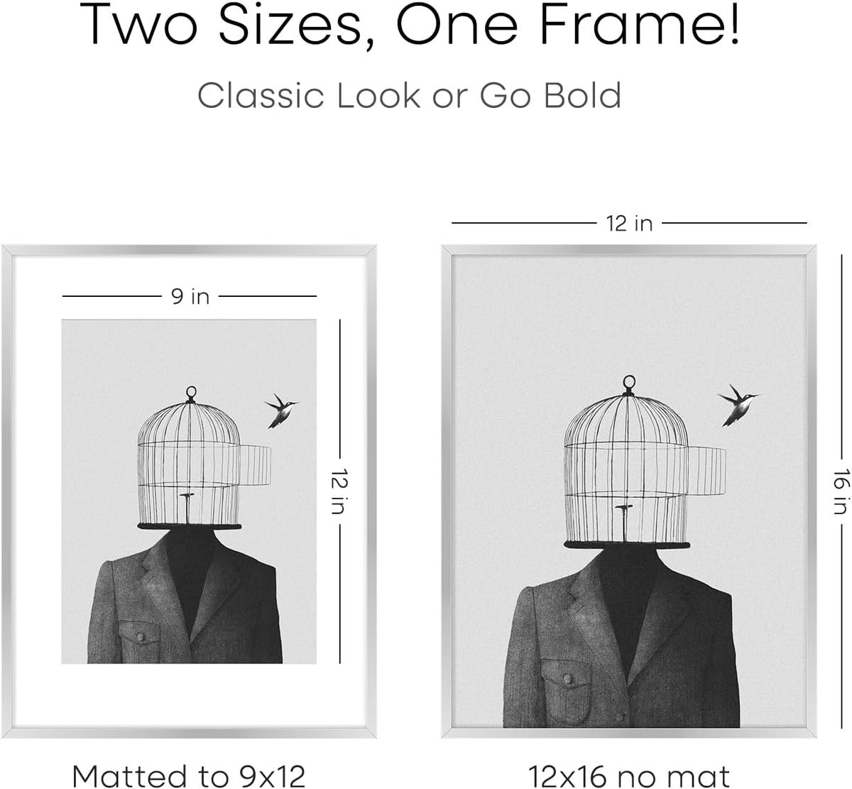 Homeforia 12 x 16 Picture Frame Silver, High End Metal 12x16 Poster Frames with Mat 9x12 Photo, 12