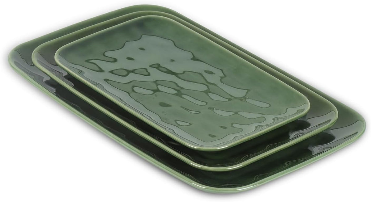 vicrays Ceramic Rectangle Serving Platters - 14" 12" 10" Porcelain Serving Trays Plates for Party