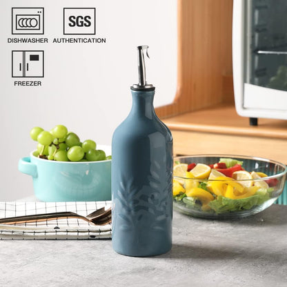 Sweejar Ceramic Olive Oil Dispenser Bottle, 20 Oz Relief Opaque Oil Cruet Protects Oil To Reduce