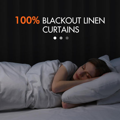 MIULEE 100% Blackout Curtains 84 Inch Long 2 Panels for Bedroom, Thick Luxury Faux Linen Black Out