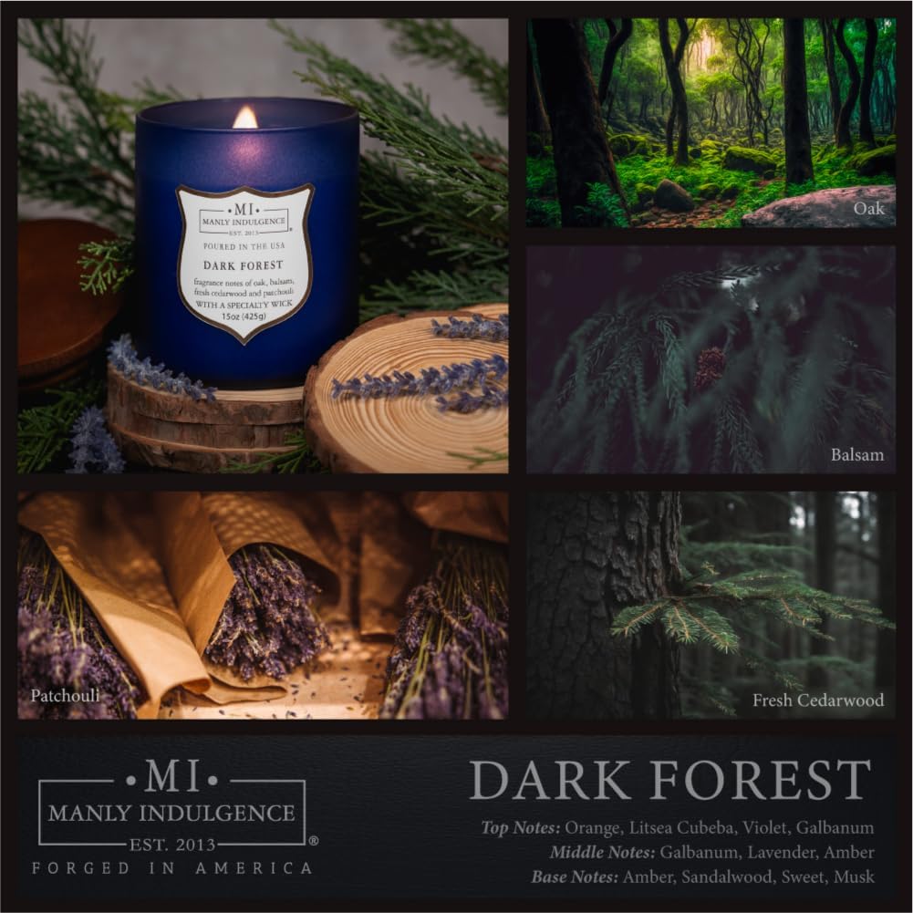 Manly Indulgence Dark Forest Scented Jar Candle for Men, Wood Wicked Candle, 15 oz - Oak, Balsam