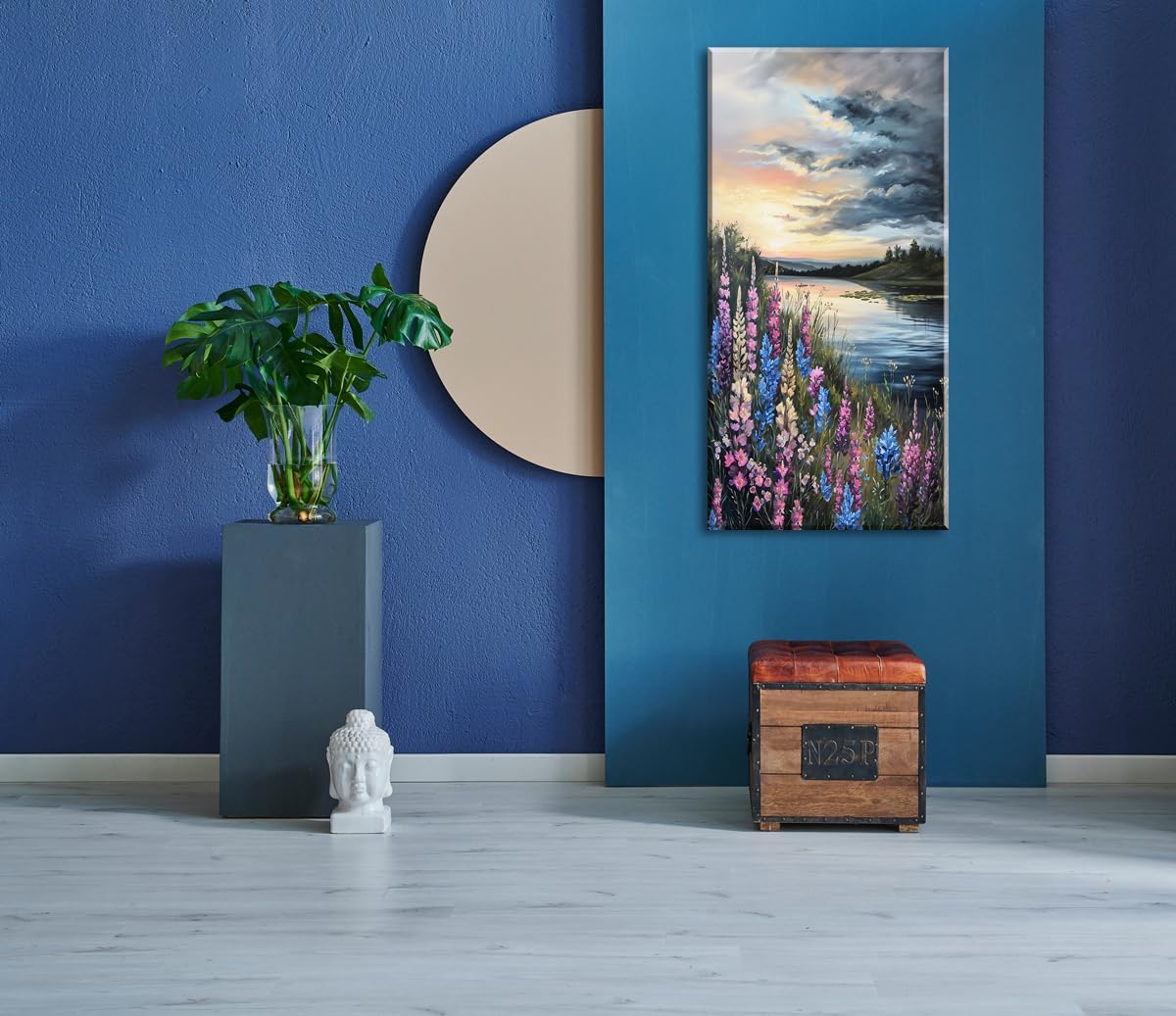 LASMOND Beautiful Colorful Grassland by Riverbank Landscape Wall Art Decor Artwork for Bedroom