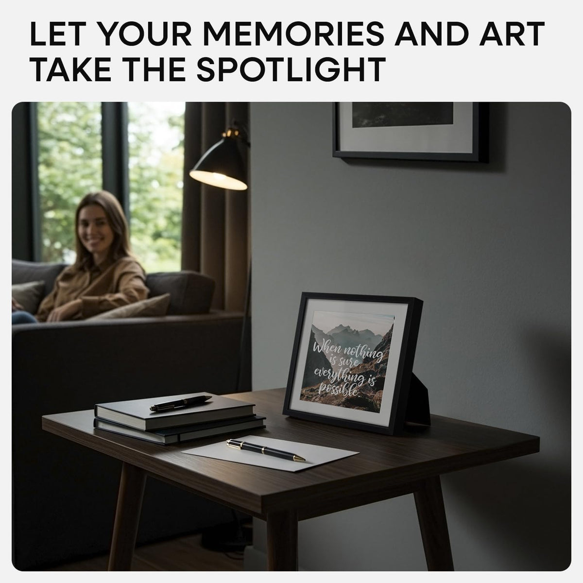 Homeforia 8x8 Black Picture Frame, High End Metal 8 x 8 Square Photo Frames with Mat 6 by 6, 8x8