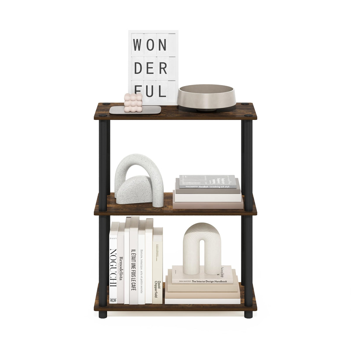Furinno Turn-N-Tube Storage Shelves, 3-Tier Book Shelf, Corner Shelf, Toolless Open Shelves, for