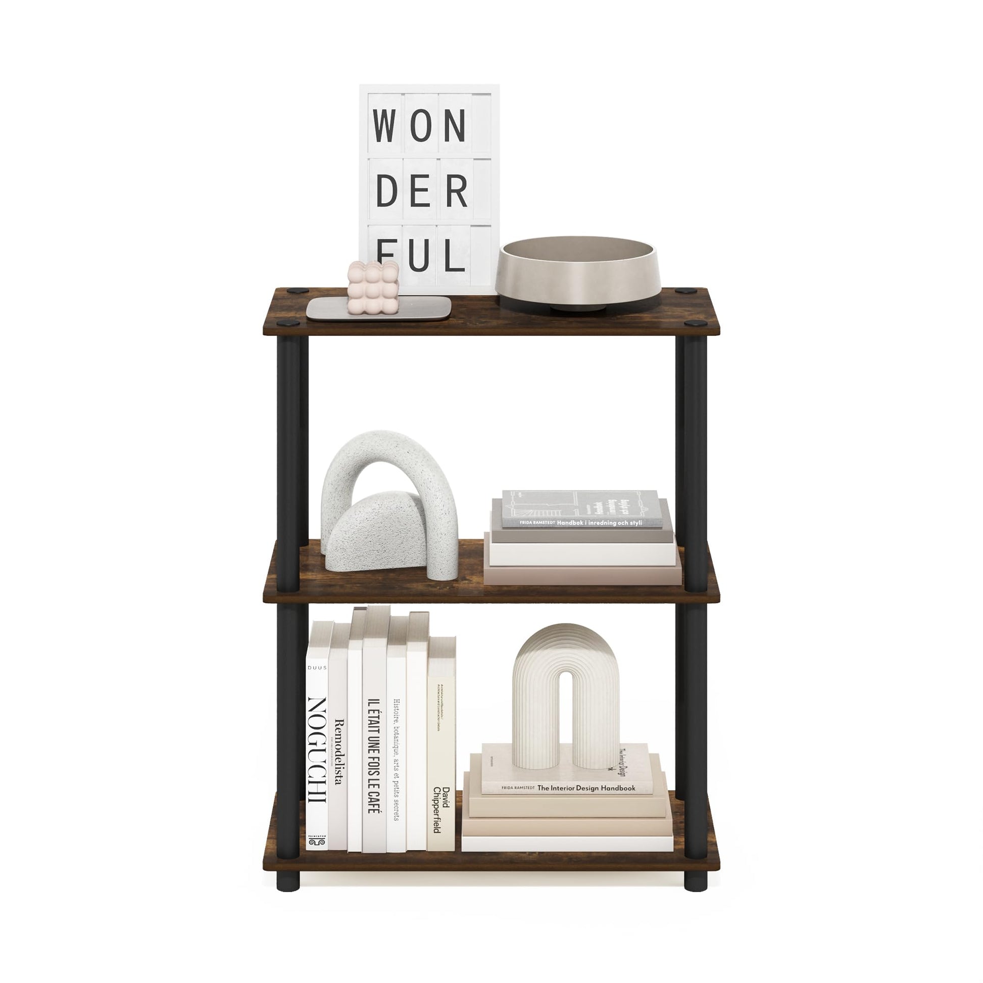 Furinno Turn-N-Tube Storage Shelves, 3-Tier Book Shelf, Corner Shelf, Toolless Open Shelves, for