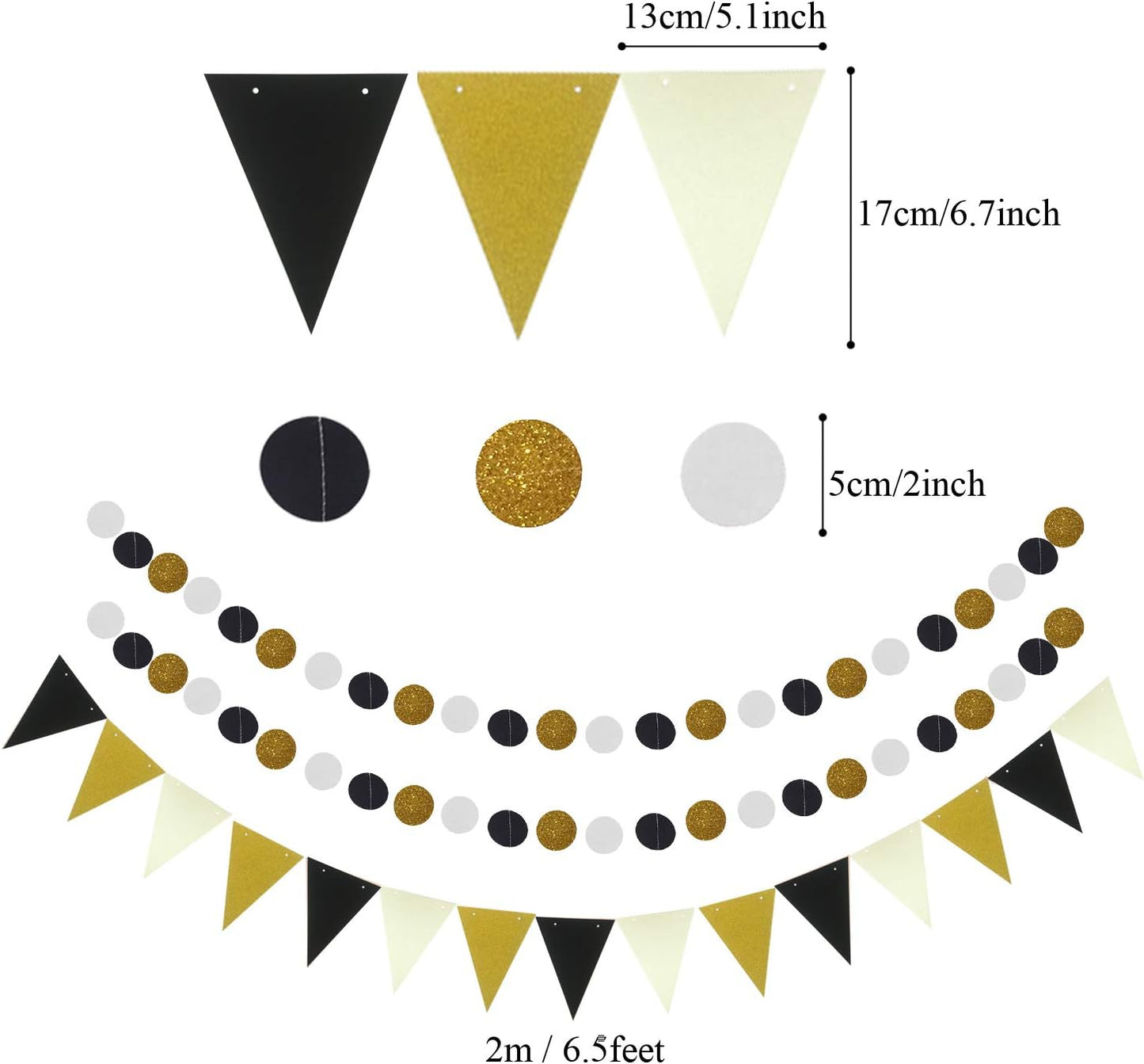 ZERODECO Party Decoration, 21 Pcs Black and Gold Hanging Paper Fans, Pom Poms Flowers, Garlands