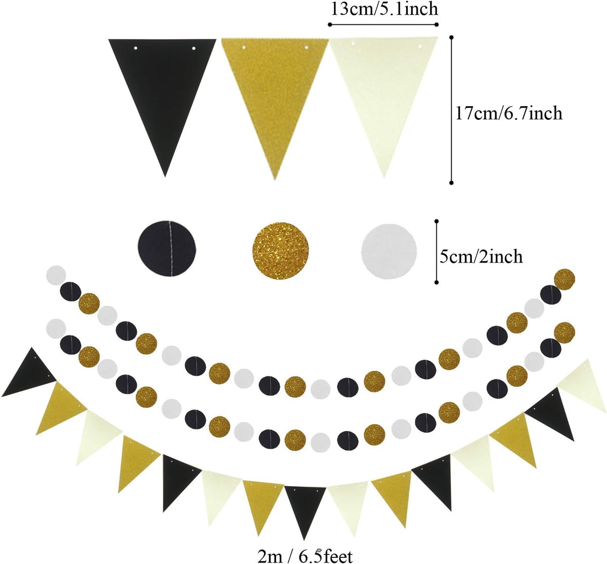 ZERODECO Party Decoration, 21 Pcs Black and Gold Hanging Paper Fans, Pom Poms Flowers, Garlands