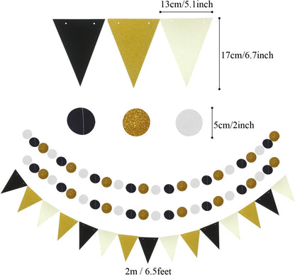 ZERODECO Party Decoration, 21 Pcs Black and Gold Hanging Paper Fans, Pom Poms Flowers, Garlands