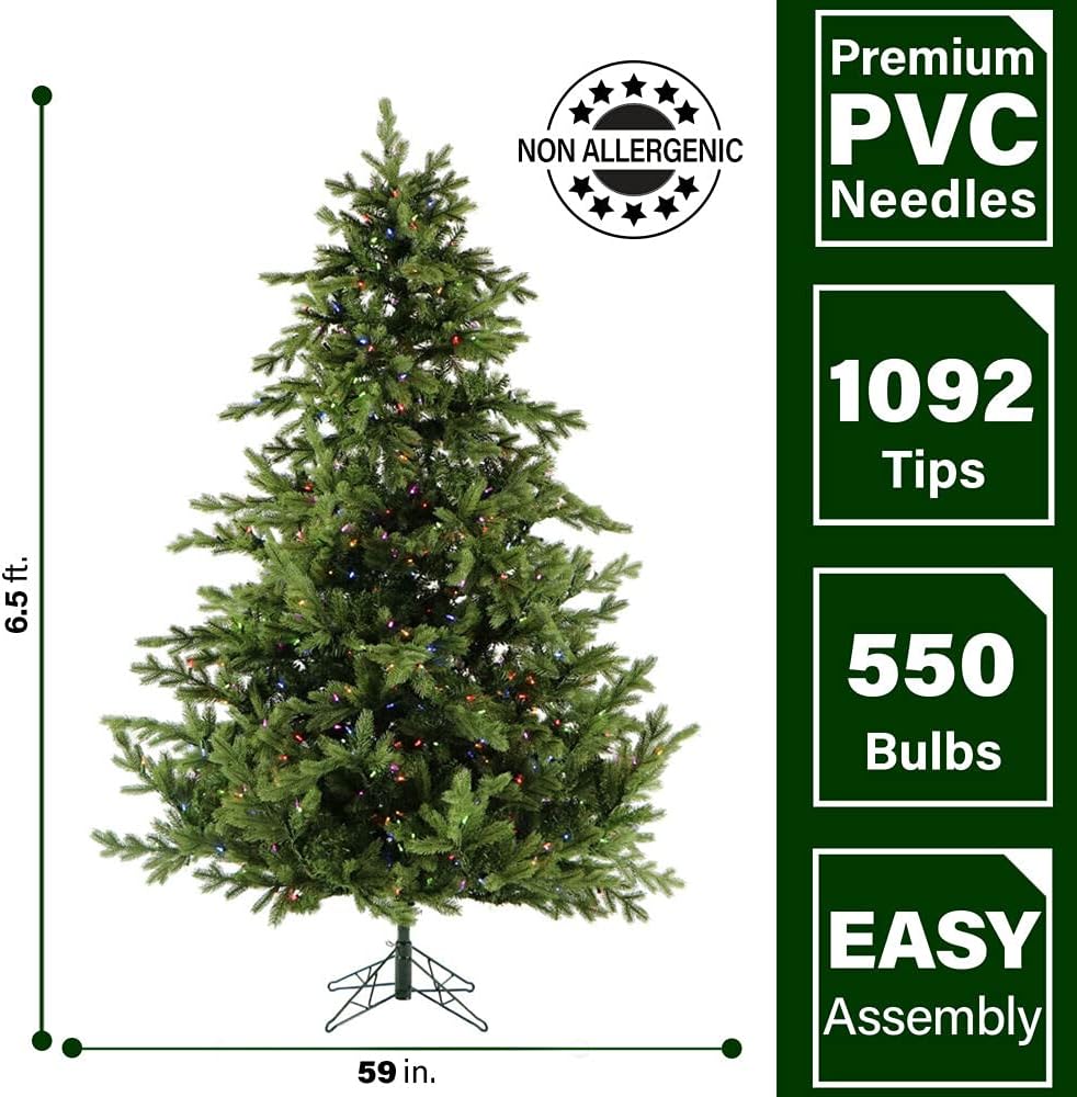 Fraser Hill Farm 6.5-Ft. Foxtail Pine Artificial Christmas Tree with Dual Multicolor & Warm White