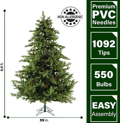 Fraser Hill Farm 6.5-Ft. Foxtail Pine Artificial Christmas Tree with Dual Multicolor & Warm White