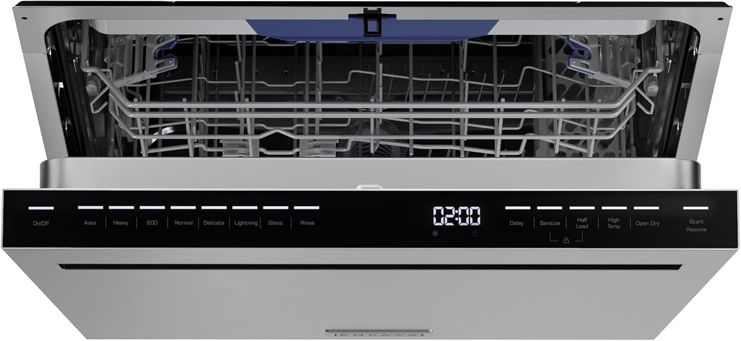 Empava 24 Inch Built-in Dishwasher, Stainless Steel Tub 15 Place Settings, 8 Wash Cycles, Top