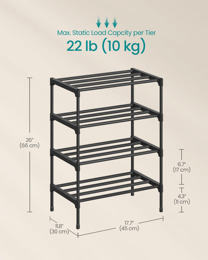 SONGMICS 4-Tier Shoe Rack, Stackable Compact Metal Shoe Storage Organizer
