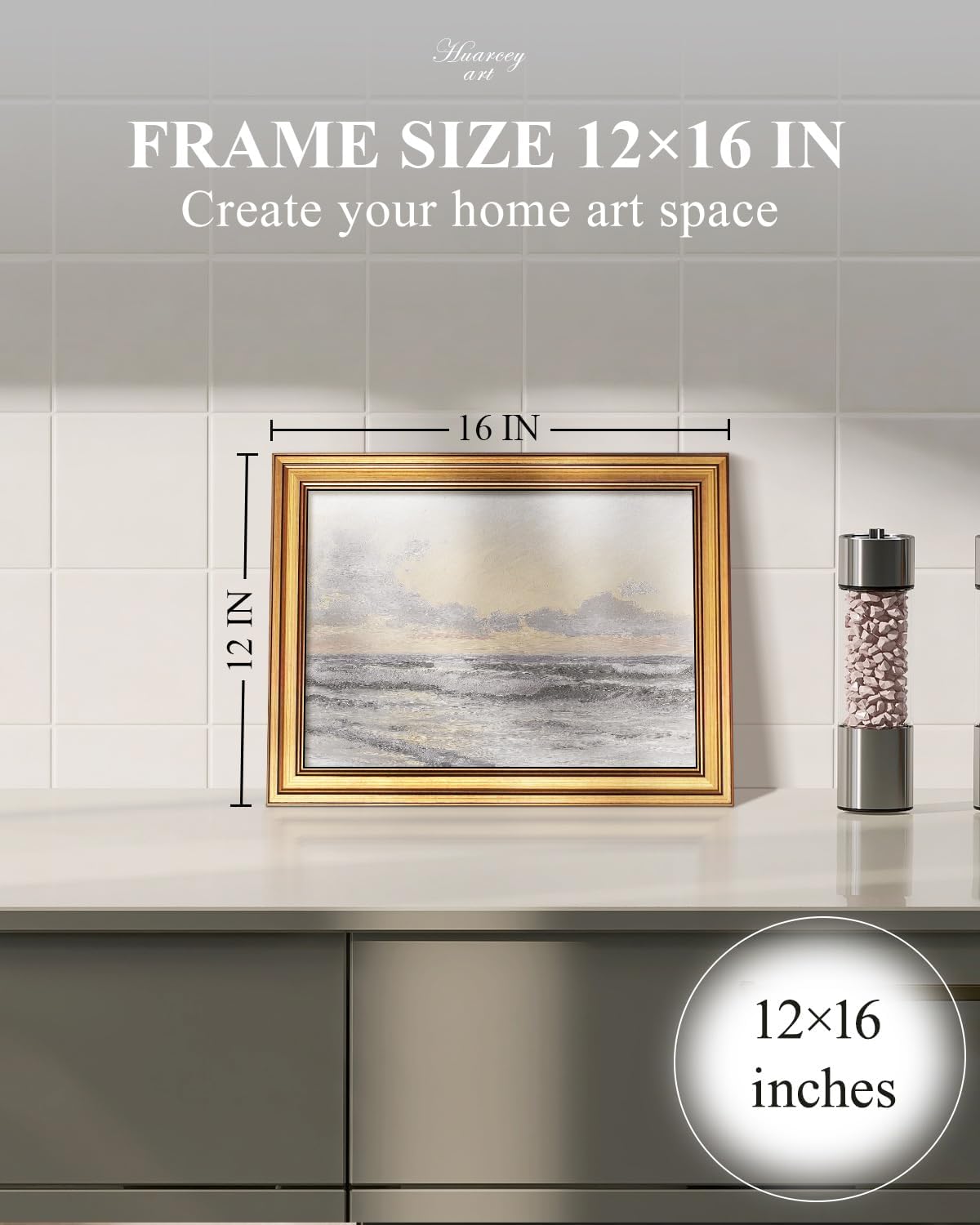 HUARCEY Gold Framed Vintage Wall Art for Living Room, Landscape Painting Prints Shelf Decor for