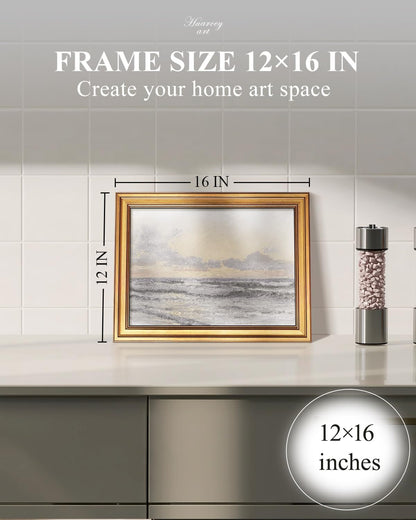 HUARCEY Gold Framed Vintage Wall Art for Living Room, Landscape Painting Prints Shelf Decor for