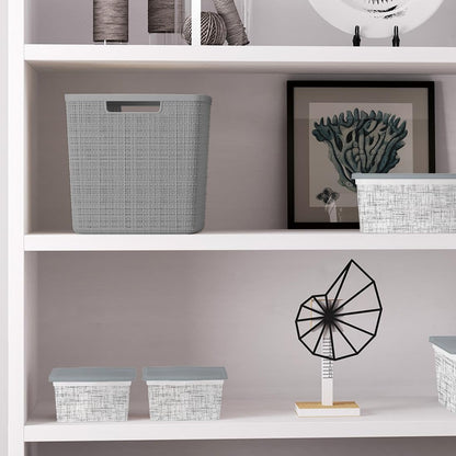 Curver Set of 4 Large Cube 17L Jute Decorative Plastic Organization and Storage Baskets - Perfect